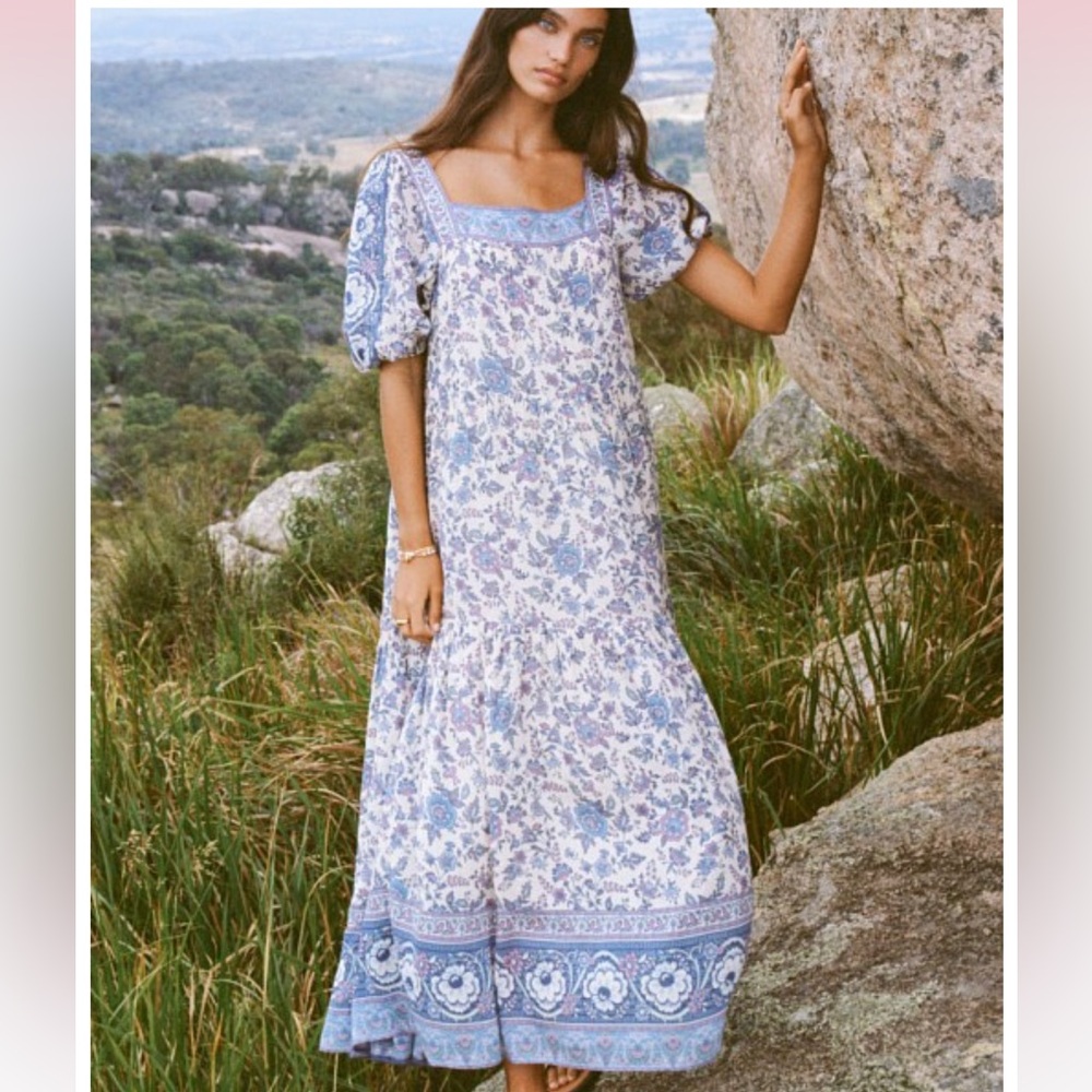 Spell Blue and White Floral Maxi Dress